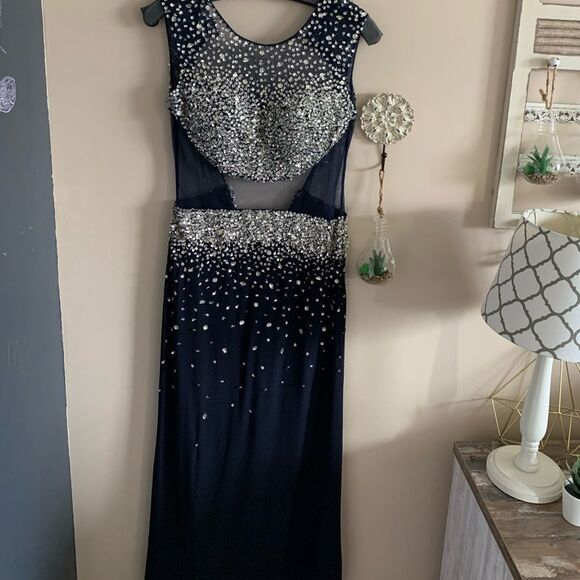 Gorgeous Navy Formal (Prom) Dress Embellished With Sequin’s & Crystals - Picture 2 of 15
